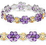 full view of amethyst and citrine flower bracelet in yellow gold and rhodium over sterling silver