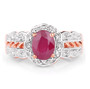 front view of ruby and white topaz ring in rhodium and 14k rose gold over sterling silver