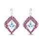rhodolite garnet and sky blue topaz articulating dangle earrings in rhodium over sterling silver