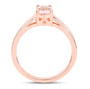 full view of oval morganite solitaire wedding ring in 18k rose gold over sterling silver