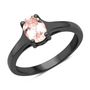 oval morganite solitaire ring in black rhodium over sterling silver modern elegant peach gemstone ring