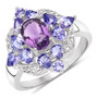 amethyst and tanzanite ring in rhodium over sterling silver