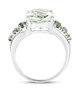full view of prasiolite and chrome diopside ring in rhodium over sterling silver