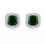 chrome diopside and white zircon cushion stud earrings in rhodium over 925 sterling silver