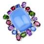 blue chalcedony and multi gemstone cocktail ring in rhodium over sterling silver