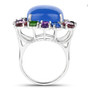 side view of blue chalcedony and multi gemstone cocktail ring in rhodium over sterling silver