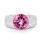 front view of 10mm round pink topaz solitaire ring in rhodium over sterling silver