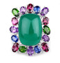 front view of green chalcedony and multi gemstone cocktail ring in rhodium over sterling silver
