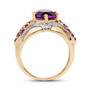 full view of amethyst and rhodolite garnet ring in 14k yellow gold and rhodium over sterling silver
