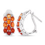 side view of shades of fire opal omega back earrings in rhodium over sterling silver