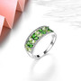side view of chrome diopside and peridot band ring in rhodium over sterling silver
