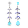 back view of sleeping beauty turquoise tanzanite and topaz dangle earrings in rhodium over sterling silver