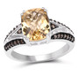front view of citrine and champagne diamond ring in rhodium over sterling silver