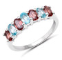 red and blue zircon 7-stone band ring in rhodium over sterling silver