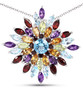 multi gemstone cluster pendant necklace in rhodium over sterling silver