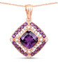 amethyst and white zircon pendant necklace in 14k rose gold over sterling silver