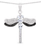tanzanite and white zircon dragonfly pendant necklace in black and white rhodium over sterling silver