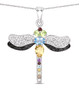 tanzanite and white zircon dragonfly pendant necklace in black and white rhodium over sterling silver