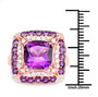 amethyst and white zircon double halo ring in 14k rose gold over sterling silver shown for size comparison