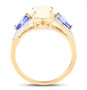 side view of opal tanzanite and white topaz 3-stone ring in 14k yellow gold over sterling silver