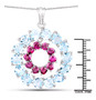 blue topaz and rhodolite garnet circle pendant necklace in rhodium over sterling silver scale