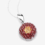 full view of citrine and garnet round cluster pendant necklace in rhodium over sterling silver