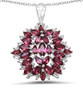 rhodolite garnet and white topaz cluster pendant necklace in rhodium over sterling silver