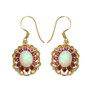 ethiopian opal rhodolite garnet and white topaz dangle earrings in 14k yellow gold over sterling silver