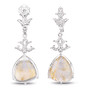 back view of rutilated quartz and white topaz dangle earrings in rhodium over sterling silver