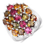 multi color tourmaline cluster ring in rhodium over sterling silver