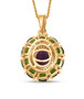 back view of amethyst moissanite and chrome diopside pendant necklace in 18k yellow gold over sterling silver
