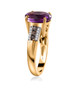 side view of amethyst champagne and white diamond ring in black rhodium and 18k yellow gold over sterling silver