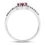 side view of ruby and black spinel cluster halo ring in rhodium over sterling silver