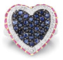 front view of sapphire and ruby heart cluster ring in rhodium and 14k yellow gold over sterling silver