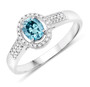 oval sky blue and white diamond halo ring in solid 14k white gold