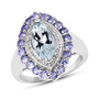 aquamarine and tanzanite marquise halo ring in rhodium over sterling silver