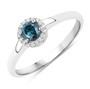 round blue and white diamond halo wedding ring in 14k white gold