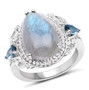labradorite london blue and white topaz cocktail ring in rhodium over sterling silver