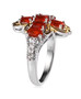side view of cherry fire opal and zircon ring in 18k yellow gold and rhodium over sterling silver