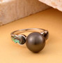 tahitian cultured pearl and abalone shell inlay ring in rhodium over sterling silver shown in a lifestyle photo