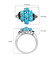 turquoise and black spinel cluster ring in black and white rhodium over sterling silver shown for size comparison