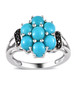 turquoise and black spinel cluster ring in black and white rhodium over sterling silver