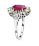 side view of ruby opal and chrome diopside halo ring in rhodium over sterling silver