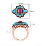 pink tourmaline turquoise and and brown zircon statement ring in 18k rose gold over sterling silver shown for size comparison