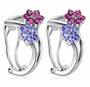 front view of tanzanite and rhodolite garnet flower cluster earrings in rhodium over 925 sterling silver
