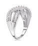 side view of white diamond crossover bypass ring in rhodium over sterling silver