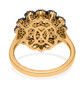 back view of multi color diamond cluster ring in 18k yellow gold over sterling silver