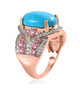 side view of turquoise pink sapphire and zircon statement ring in 18k rose gold over sterling silver