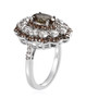 side view of andalusite and white zircon statement ring in rhodium over sterling silver