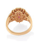back view of garnet and white zircon ring in 18k yellow gold over sterling silver